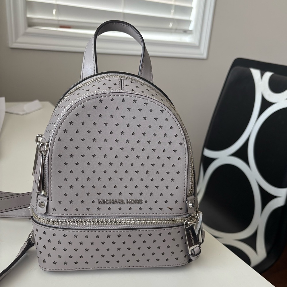 Michael Kors Perforated Gray Rhea Backpack Leather